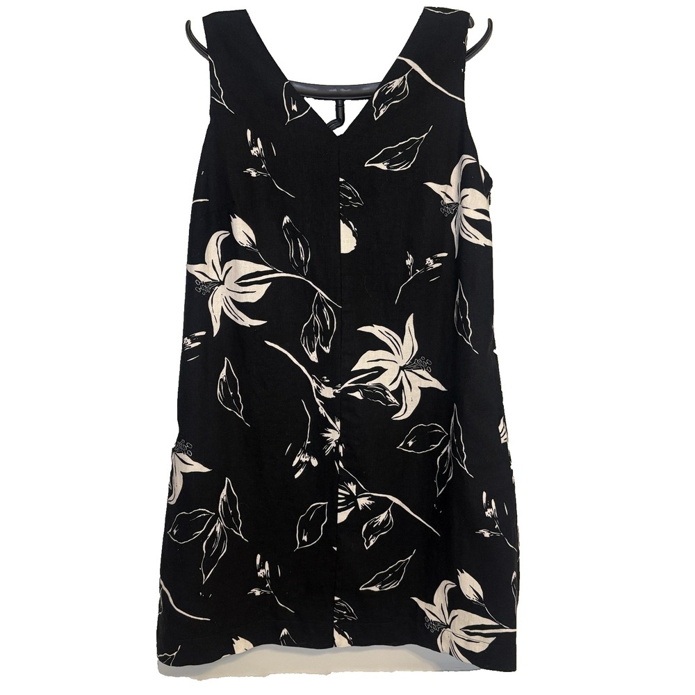 Ophelia Roe Floral Linen Midi Sleeveless Dress L Pockets V-Neck Side Zip Lined
